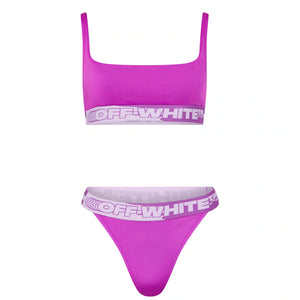 Women Off-White Two Piece Logo Band Bikini