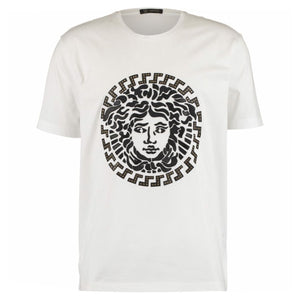 Versace White Leather Studded Medusa T-Shirt